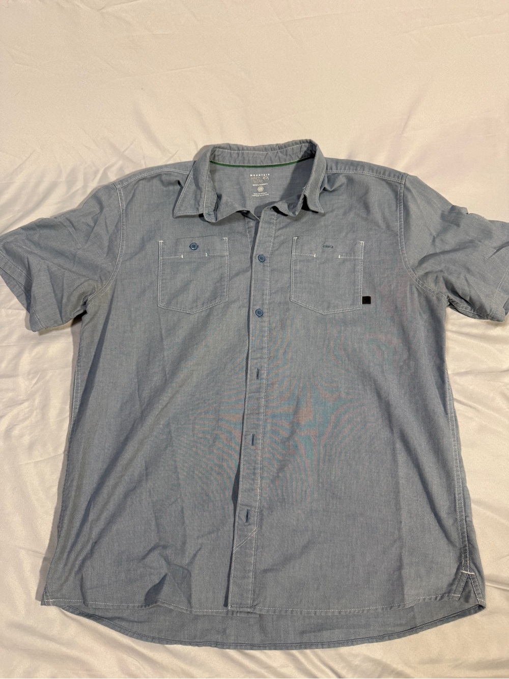 Mountain Hardwear Mens Light Blue Short Sleeve Button-Down Shirt Large